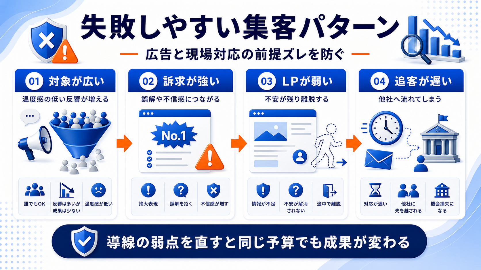 失敗しやすいパターンは、広告と現場対応の前提がずれること 図解