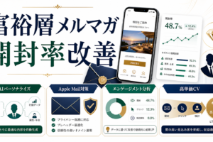 【2026年最新】富裕層に刺さるメルマガ開封率向上の秘訣｜AI パーソナライズ・Apple Mail対策・エンゲージメント分析まで ファーストビュー図解