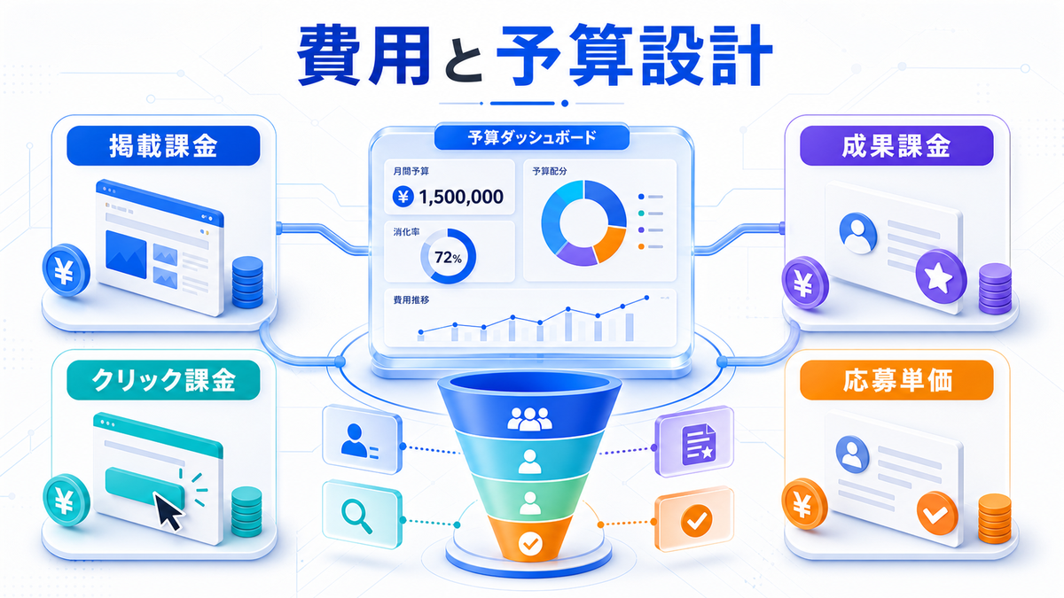 求人広告の費用と予算設計 掲載課金 クリック課金 成果課金 応募単価 image2.0図解