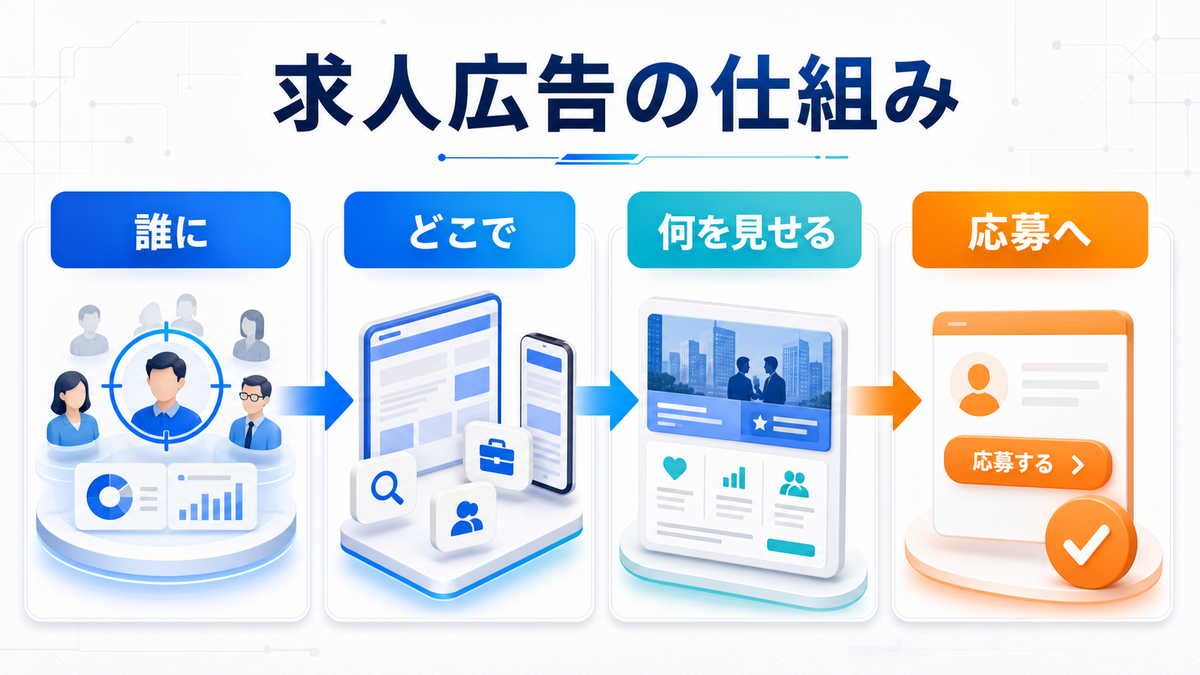 求人広告の仕組み 誰に どこで 何を見せる 応募へ image2.0図解