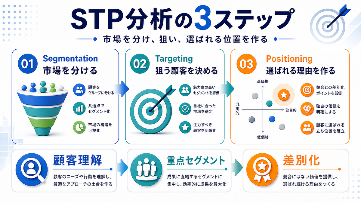 STP分析をセグメンテーション・ターゲティング・ポジショニングで整理したImage 2.0図解