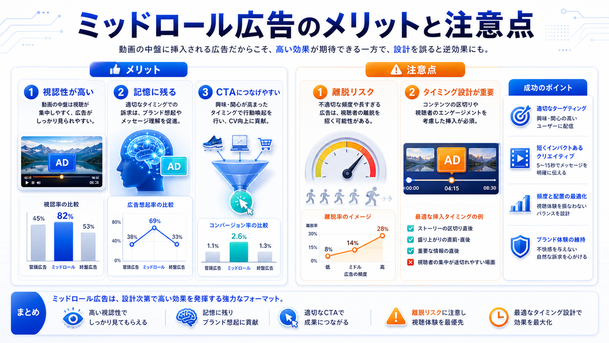 ミッドロール広告 メリットと注意点 基礎 実務 判断 image2.0図解