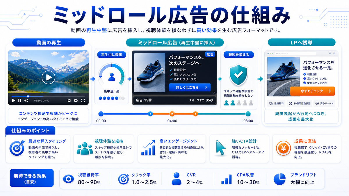 ミッドロール広告 仕組み 基礎 実務 判断 image2.0図解