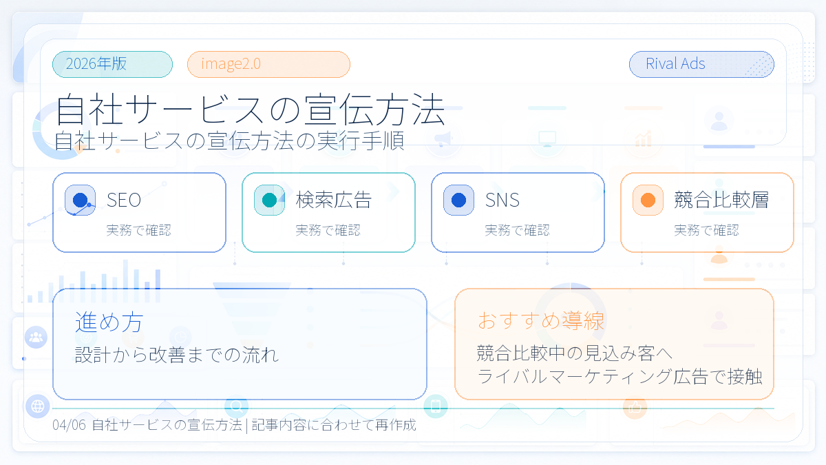 自社サービスの宣伝方法|特徴別の選び方とライバルマーケティング広告の活用法 本文画像 03 Image 2.0図解