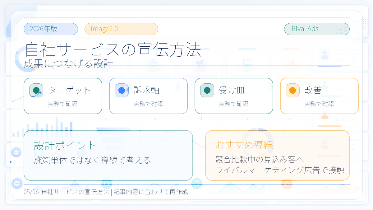 自社サービスの宣伝方法|特徴別の選び方とライバルマーケティング広告の活用法 本文画像 04 Image 2.0図解