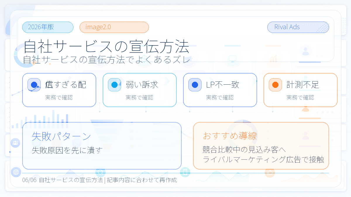 自社サービスの宣伝方法|特徴別の選び方とライバルマーケティング広告の活用法 本文画像 05 Image 2.0図解
