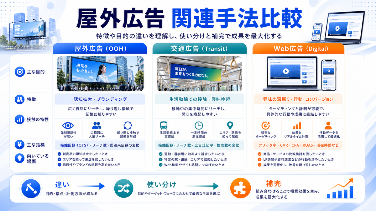 屋外広告と関連広告手法の違いを解説するimage2.0インフォグラフィック