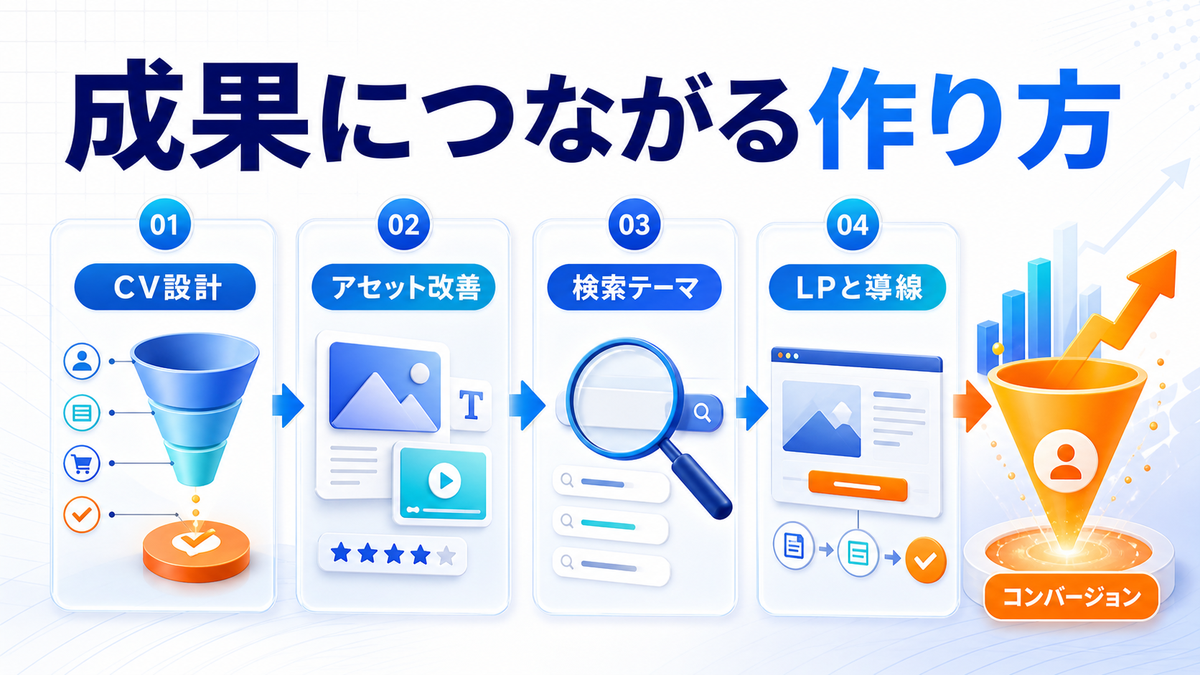 成果につながるP-MAX広告の作り方 CV設計 アセット改善 検索テーマ LP導線