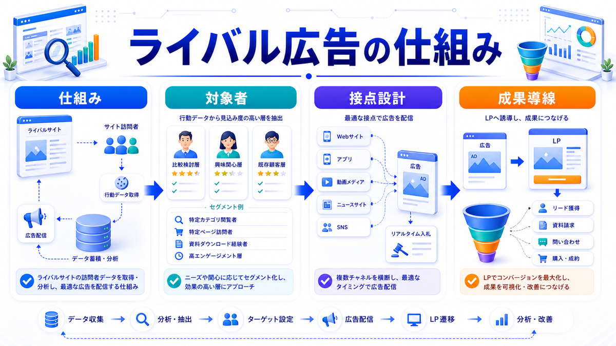 ライバルマーケティング広告の仕組みとは？競合サイト訪問者へ届ける考え方と活用法 ライバルマーケティング広告の仕組みとは？ Image 2.0図解