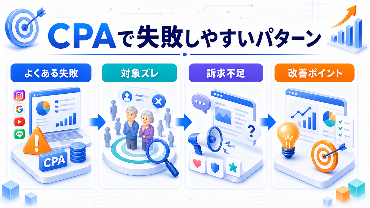 CPAとは？広告運用での目標設定・改善方法とライバルマーケティング広告 CPAで失敗しやすいパターン Image 2.0図解