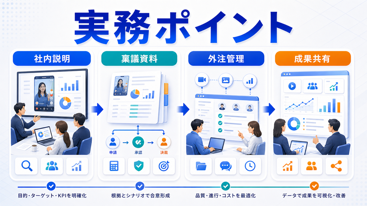 リール広告の社内説明稟議外注実務ポイントを解説するimage2.0図解