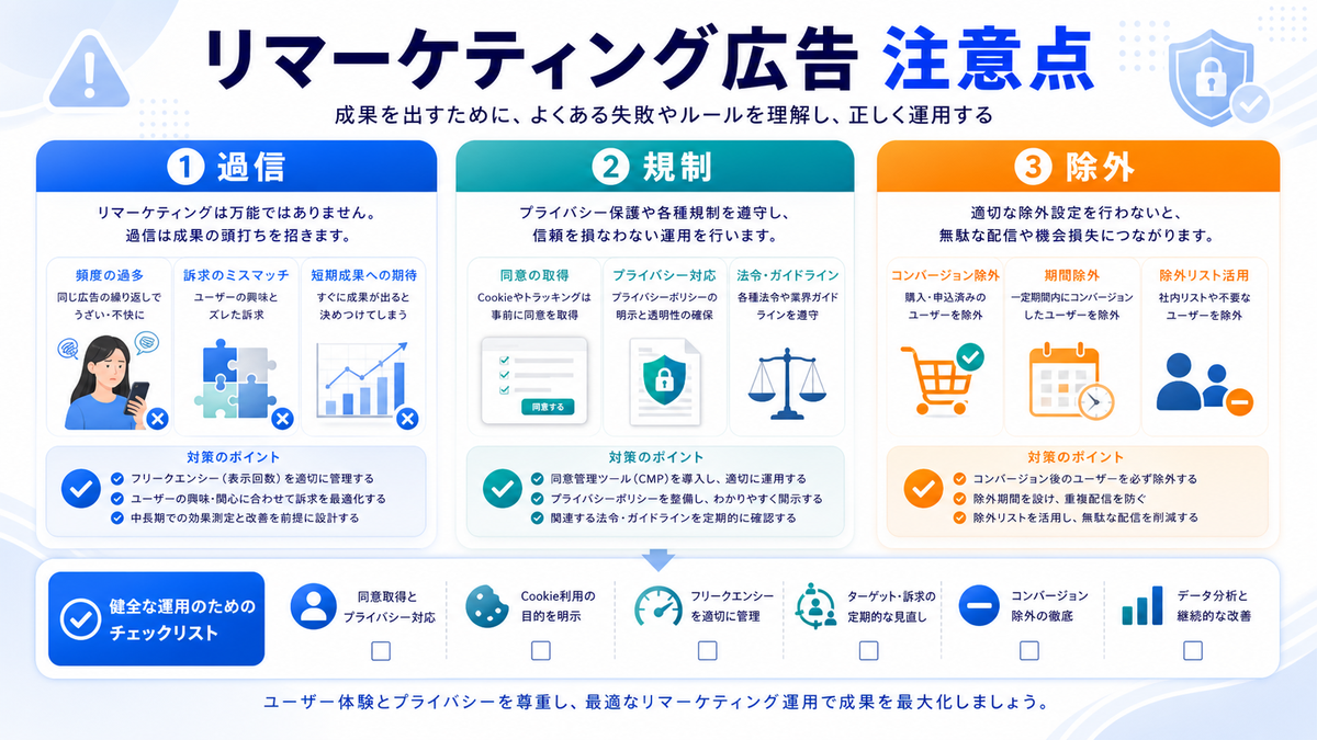 リマーケティング広告のデメリット・注意点を解説するimage2.0インフォグラフィック