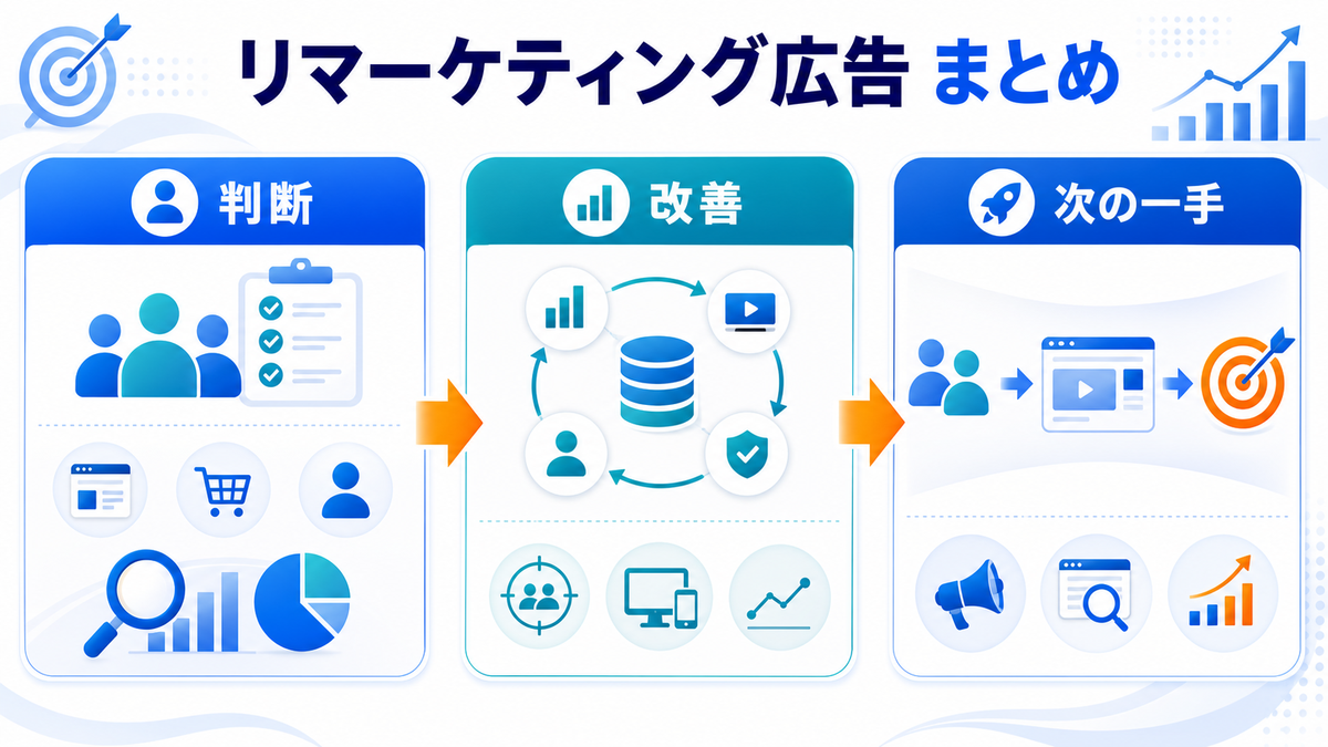 まとめ：リマーケティング広告は目的と導線設計で成果が変わるを解説するimage2.0インフォグラフィック