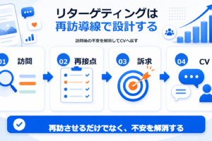 リターゲティングは再訪導線で設計するの要点を整理した図解