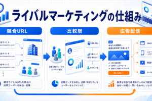 ライバルマーケティングの仕組み｜競合URL・比較検討層・広告配信の流れ アイキャッチ 記事専用Image 2.0図解