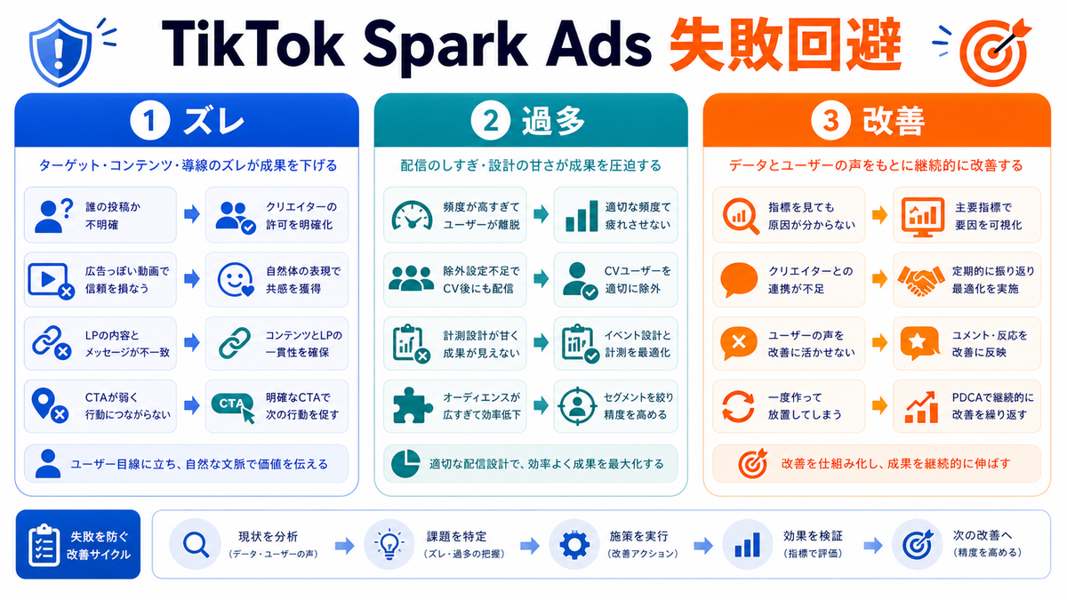TikTok Spark Adsで失敗しやすいパターンを解説するimage2.0インフォグラフィック
