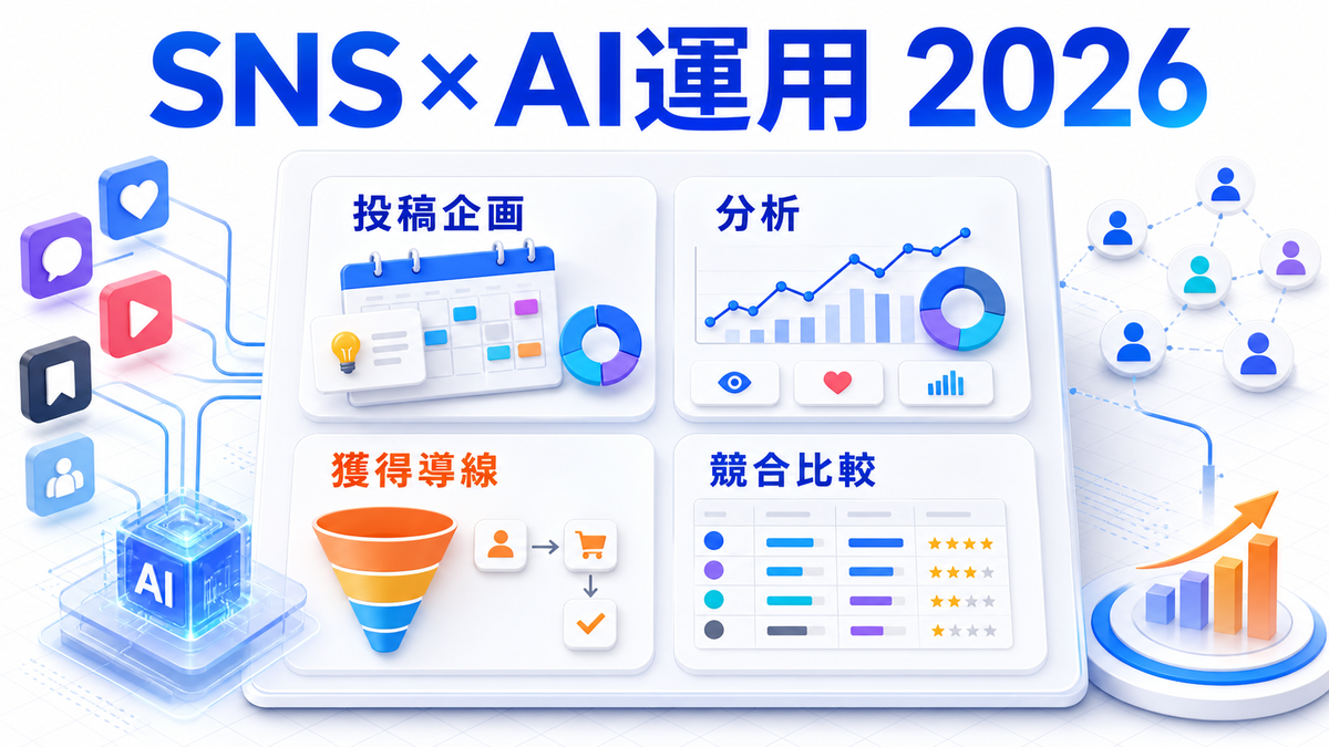 【2026年最新】AIツールを活用したSNS運用術完全ガイド｜ChatGPT・Claude・Gemini・GPT-4oで自動化・効率化 ファーストビュー図解