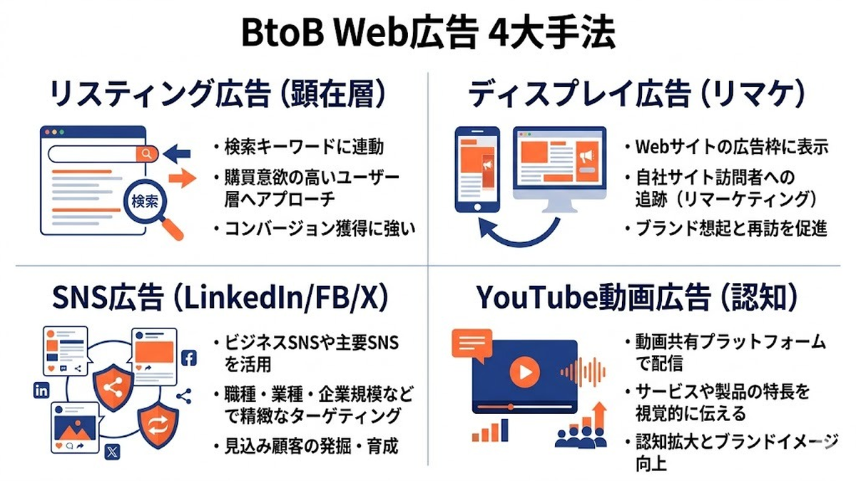 BtoB広告 手法11選｜Web・オフライン完全ガイド｜CPL相場・予算別配分・MA連携まで徹底解説 図解03