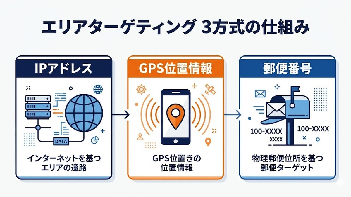 エリアターゲティング3方式 IPアドレス GPS 郵便番号