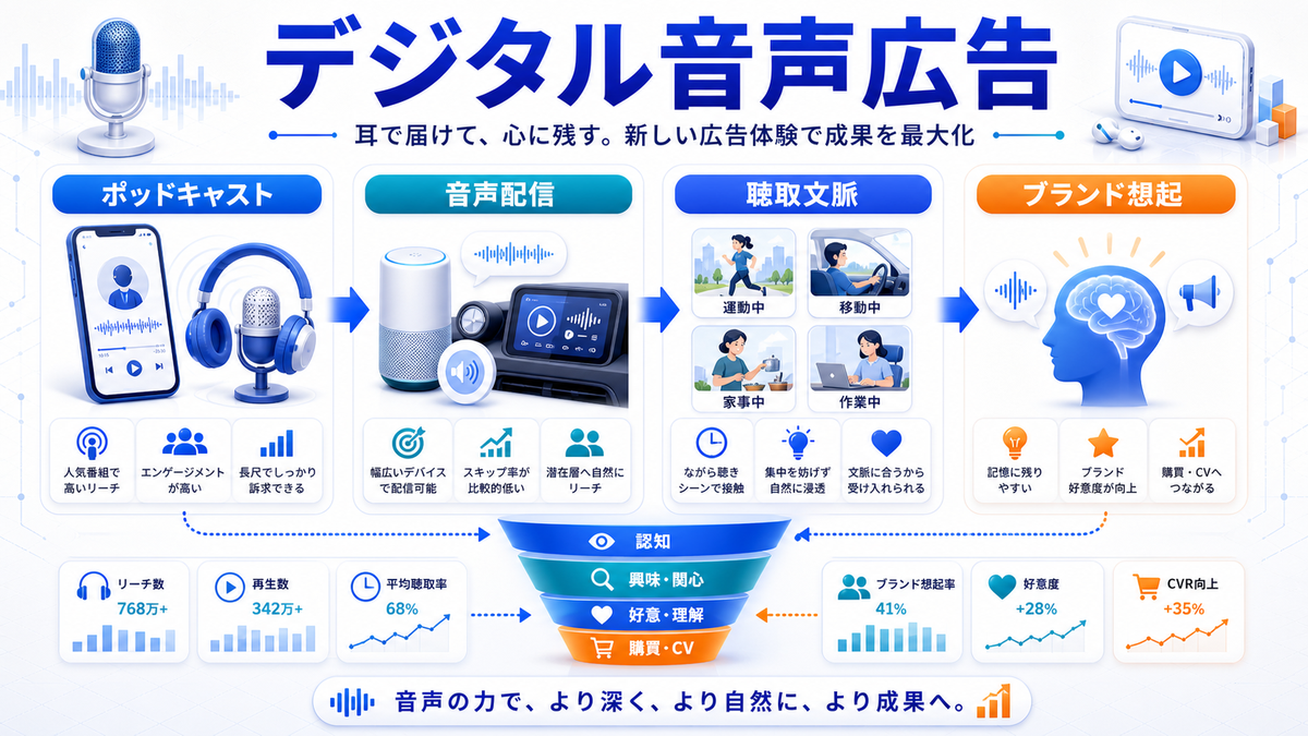 デジタル音声広告の特徴を整理したImage 2.0図解
