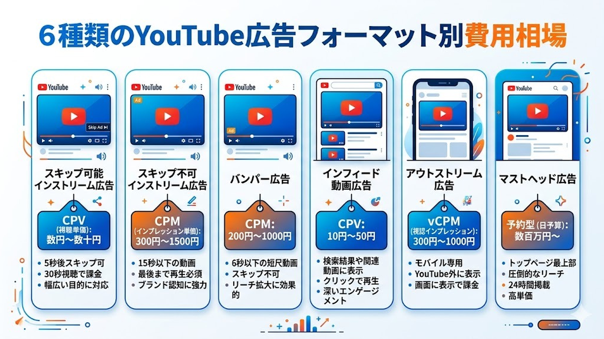 YouTube広告6種類のフォーマット別費用相場