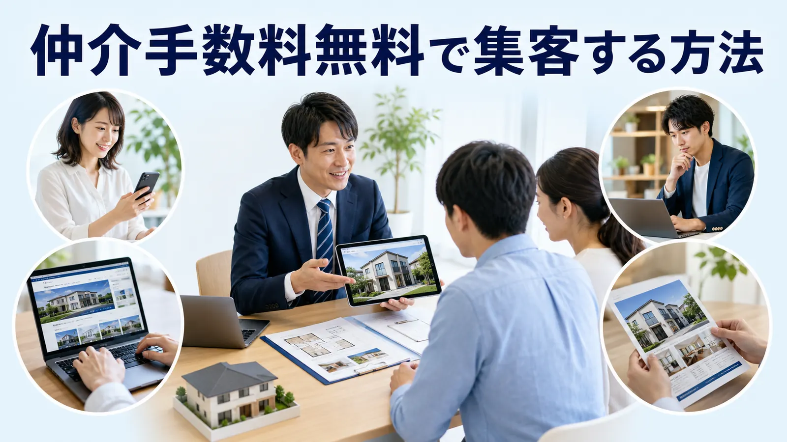 仲介手数料無料で集客する方法を内容別のオリジナル構図で整理した図解