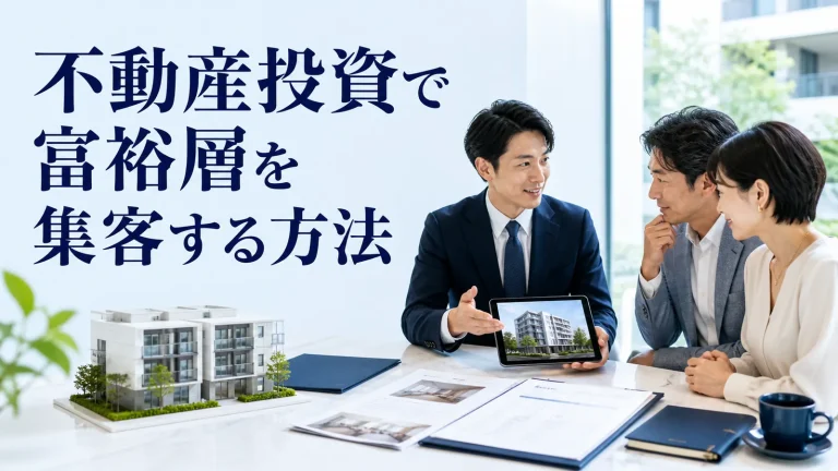 不動産投資で富裕層を集客する方法を内容別のオリジナル構図で整理した図解