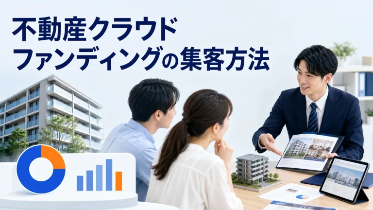 不動産クラウドファンディングの集客方法を内容別のオリジナル構図で整理した図解