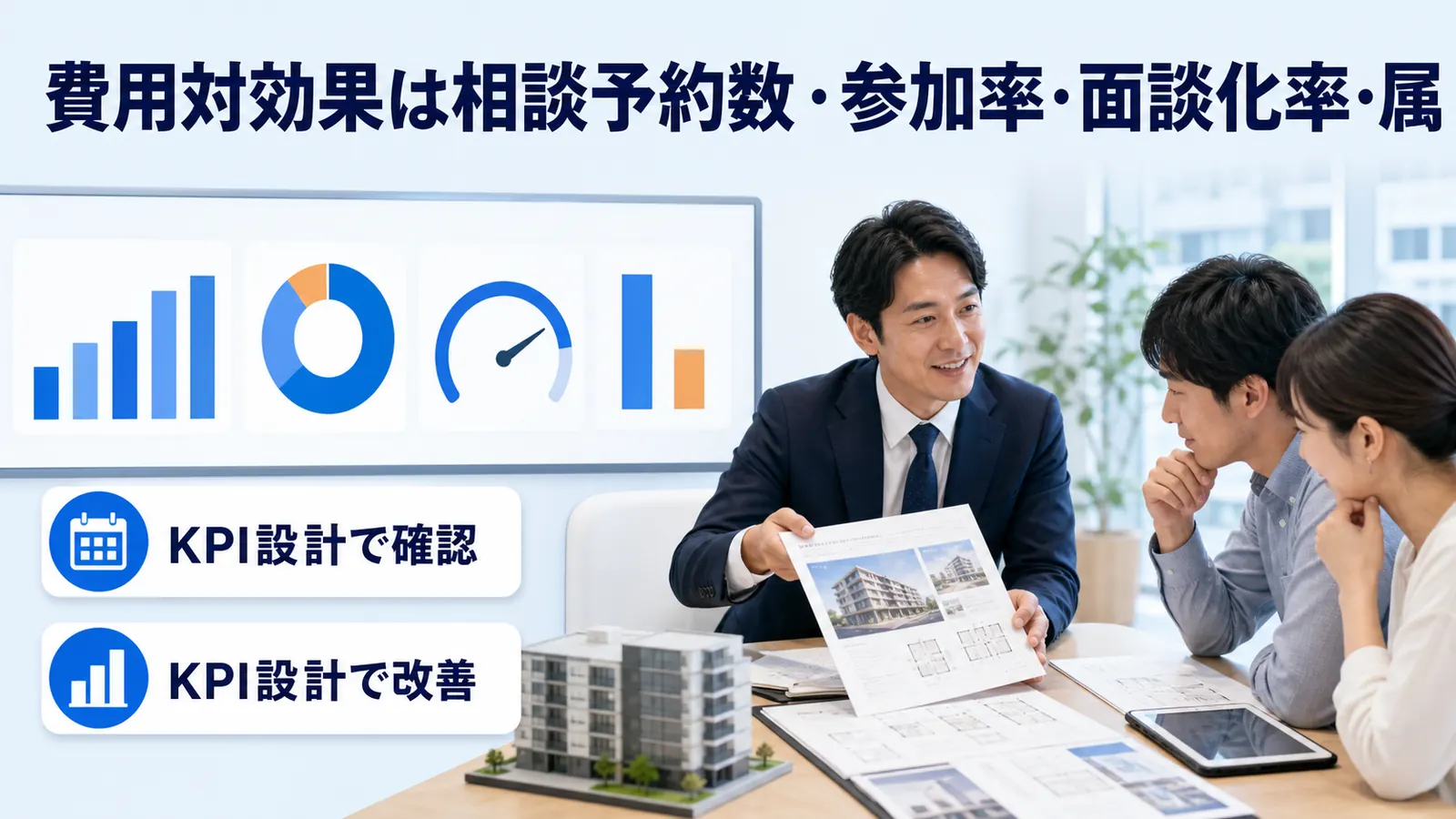 費用対効果は相談予約数・参加率・面談化率・属