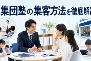 集団塾の集客方法を徹底解説を内容別のオリジナル構図で整理した図解