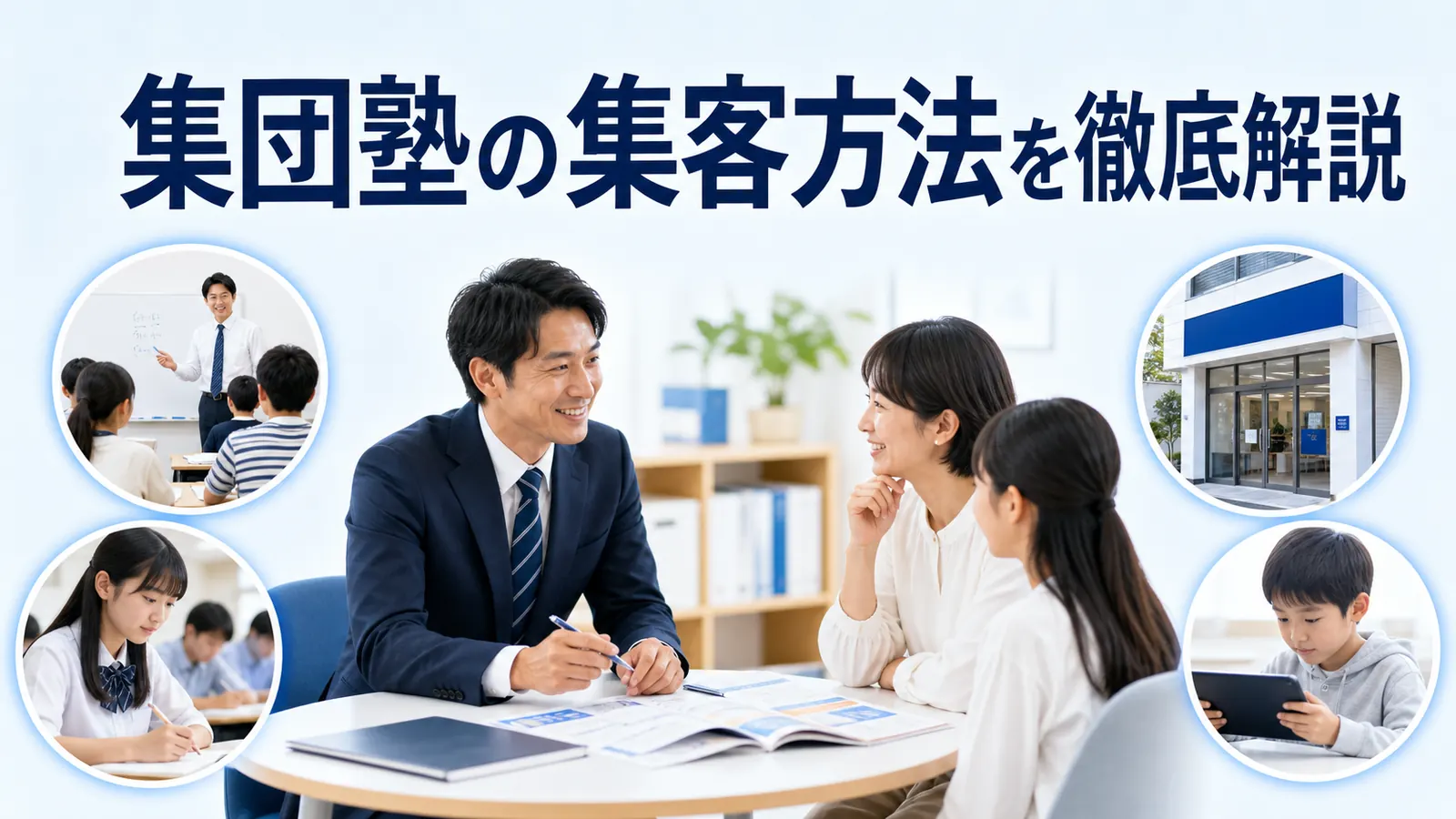 集団塾の集客方法を徹底解説を内容別のオリジナル構図で整理した図解