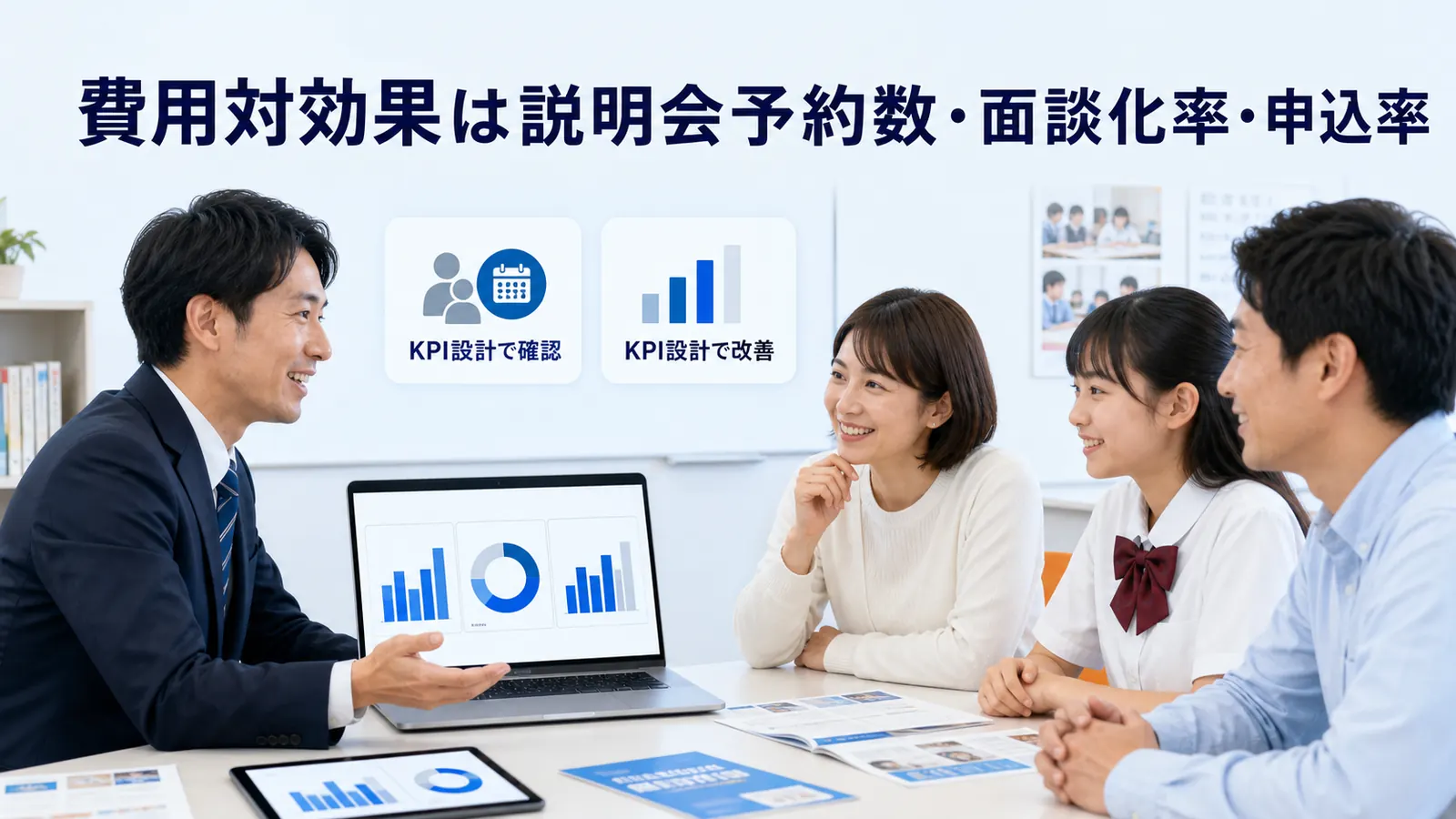 費用対効果は説明会予約数・面談化率・申込率