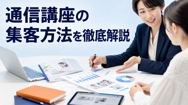 通信講座の集客方法を徹底解説を内容別のオリジナル構図で整理した図解