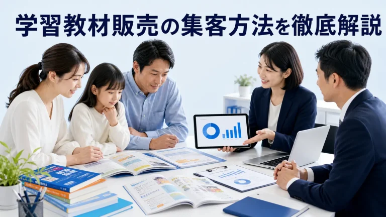学習教材販売の集客方法を徹底解説を内容別のオリジナル構図で整理した図解