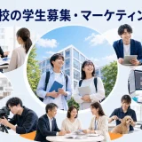 専門学校の学生募集・マーケティング方法を内容別のオリジナル構図で整理した図解