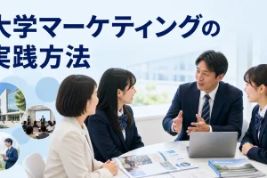 大学マーケティングの実践方法を内容別のオリジナル構図で整理した図解