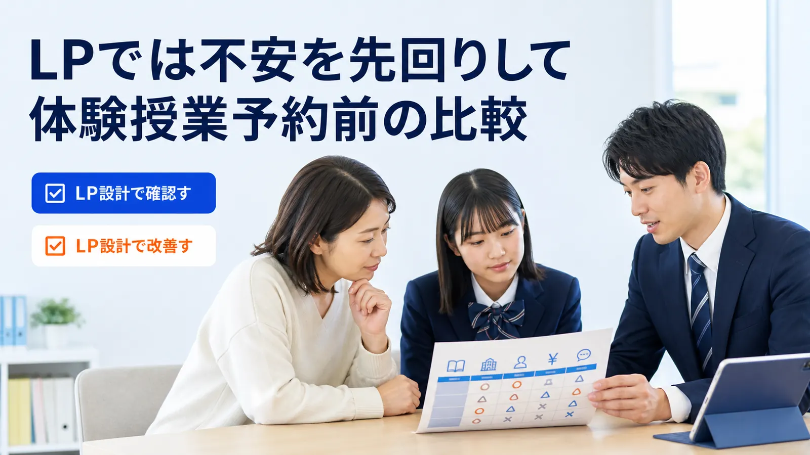 LPでは不安を先回りして体験授業予約前の比較