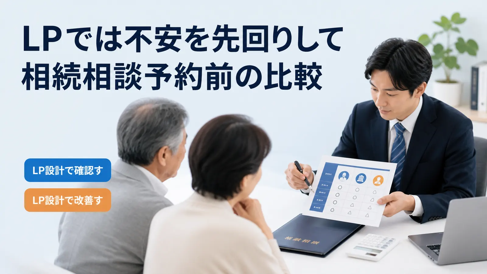 LPでは不安を先回りして相続相談予約前の比較