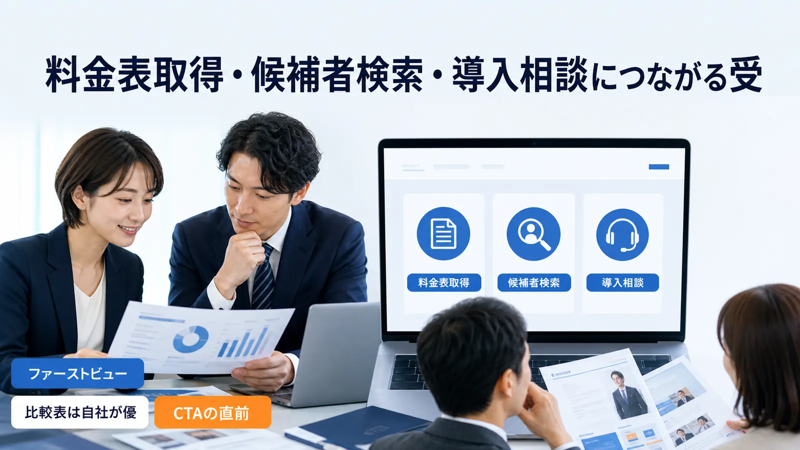料金表取得・候補者検索・導入相談につながる受
