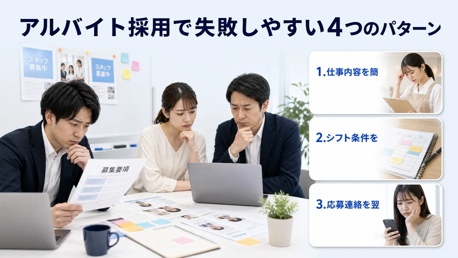 アルバイト採用で失敗しやすい4つのパターン