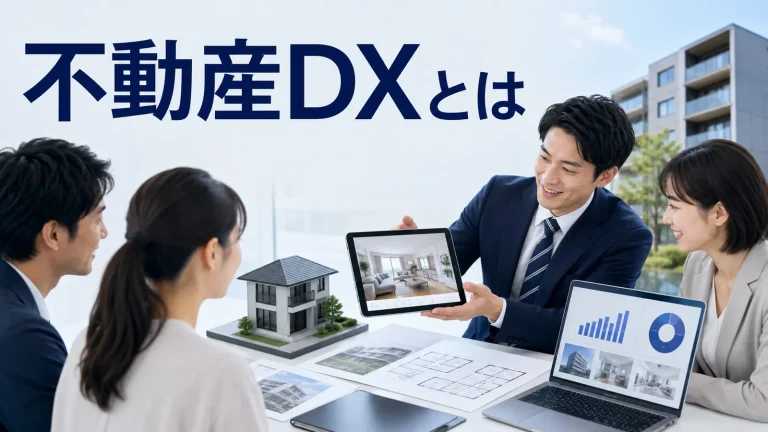 不動産DXとはを内容別のオリジナル構図で整理した図解