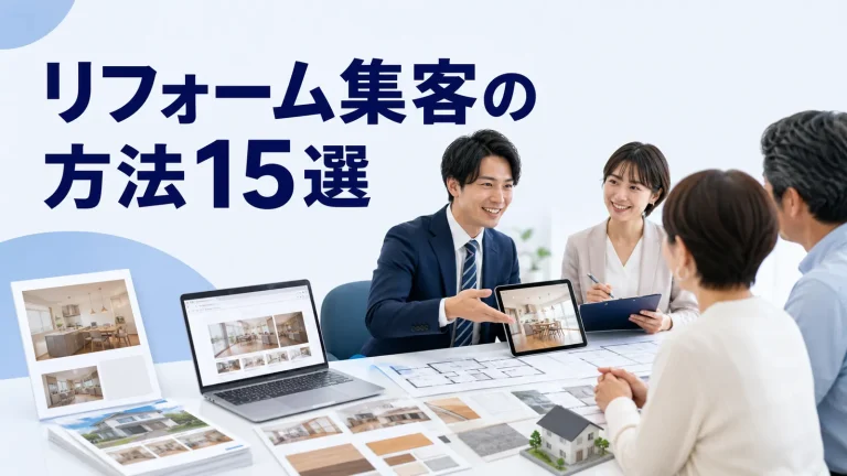 リフォーム集客の方法15選を内容別のオリジナル構図で整理した図解