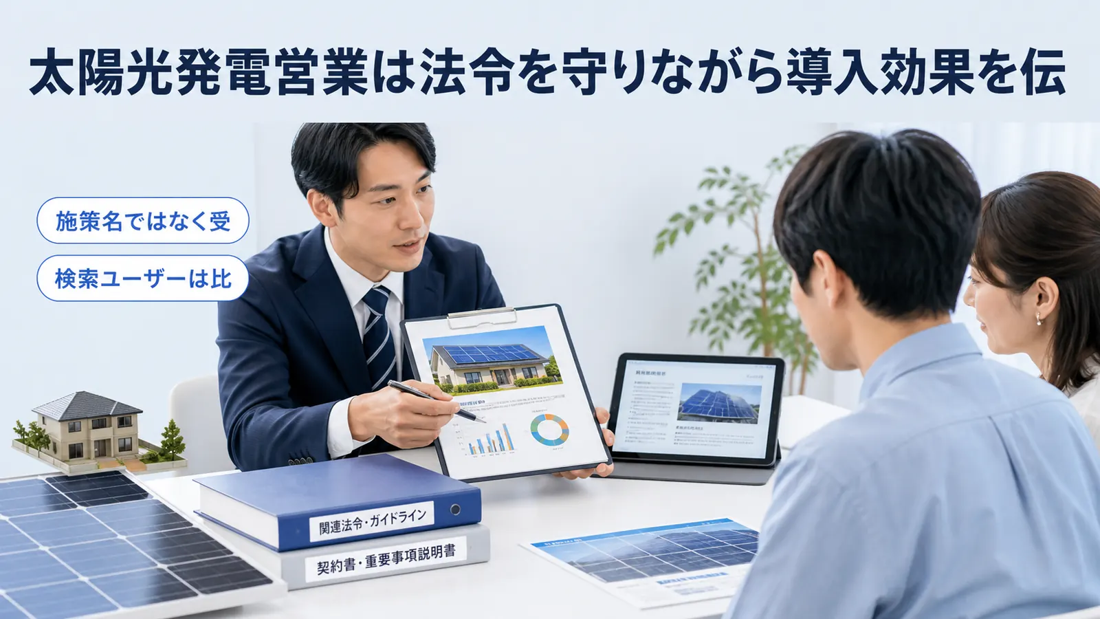 太陽光発電営業は法令を守りながら導入効果を伝