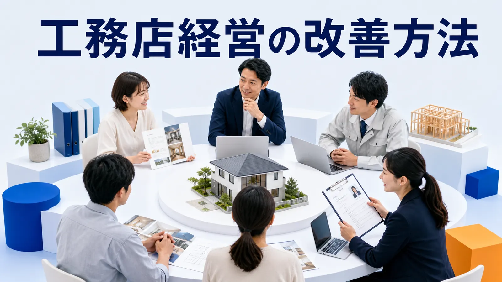 工務店経営の改善方法を内容別のオリジナル構図で整理した図解
