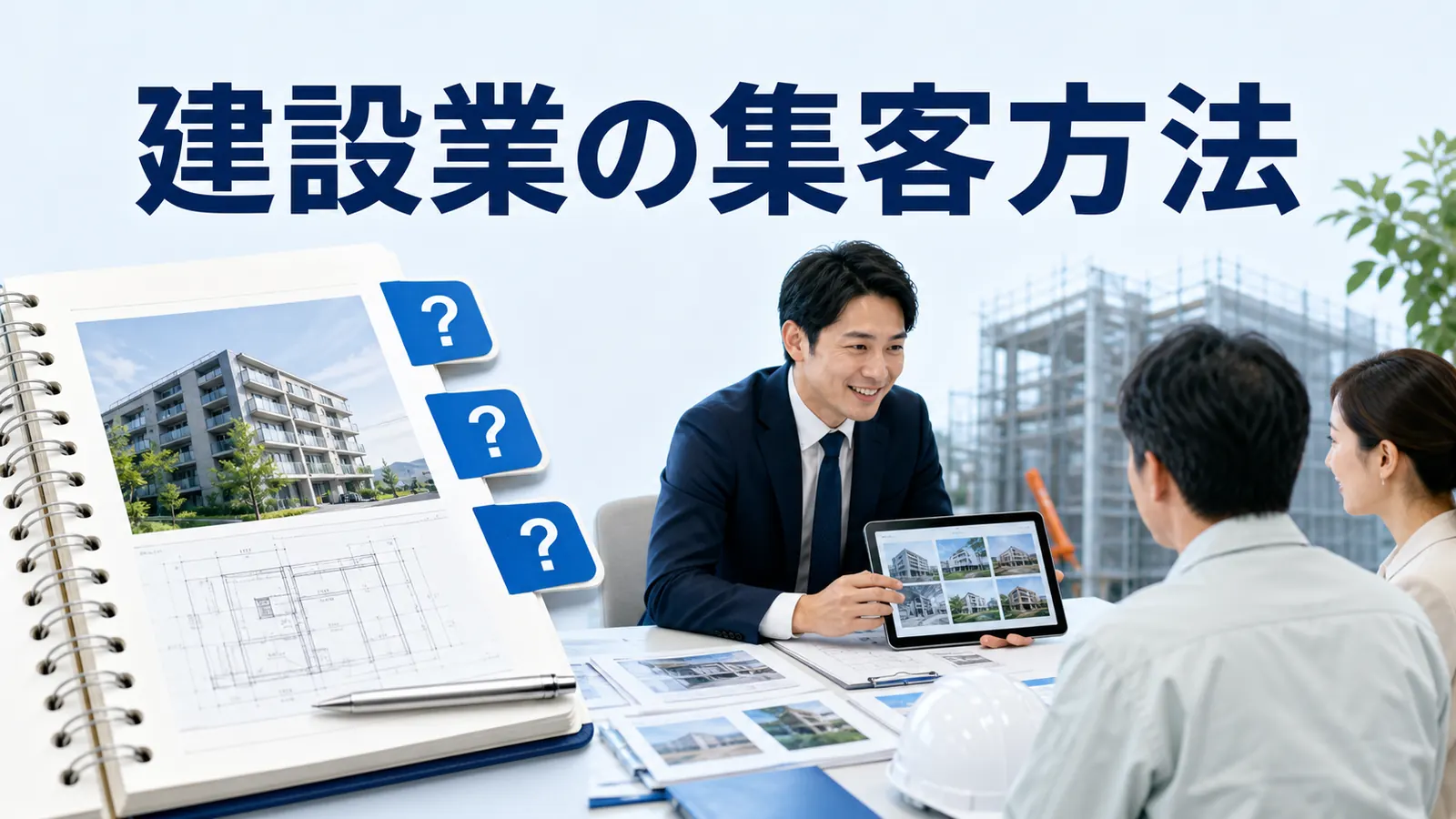 建設業の集客方法を内容別のオリジナル構図で整理した図解