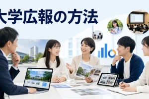 大学広報の方法を内容別のオリジナル構図で整理した図解