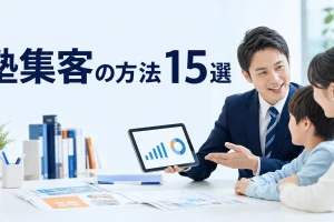 塾集客の方法15選を内容別のオリジナル構図で整理した図解