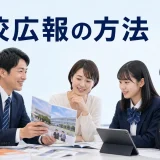 学校広報の方法を内容別のオリジナル構図で整理した図解