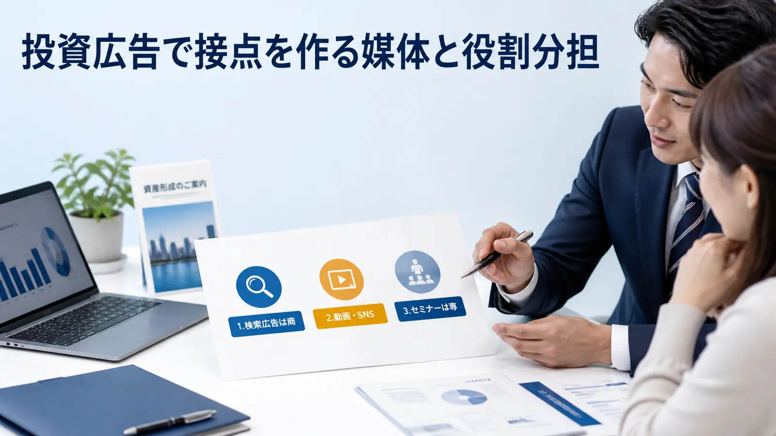 投資広告で接点を作る媒体と役割分担