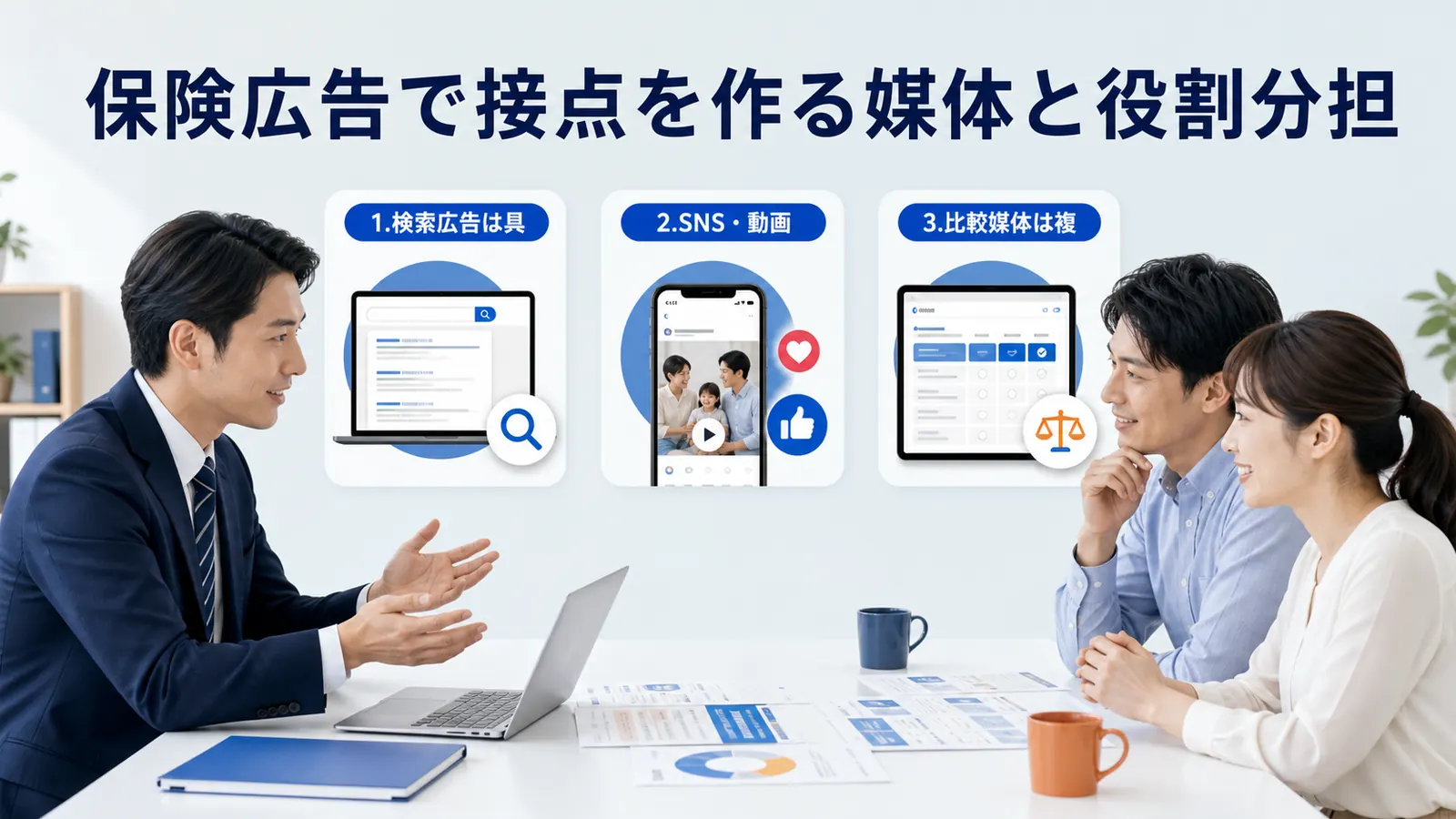 保険広告で接点を作る媒体と役割分担